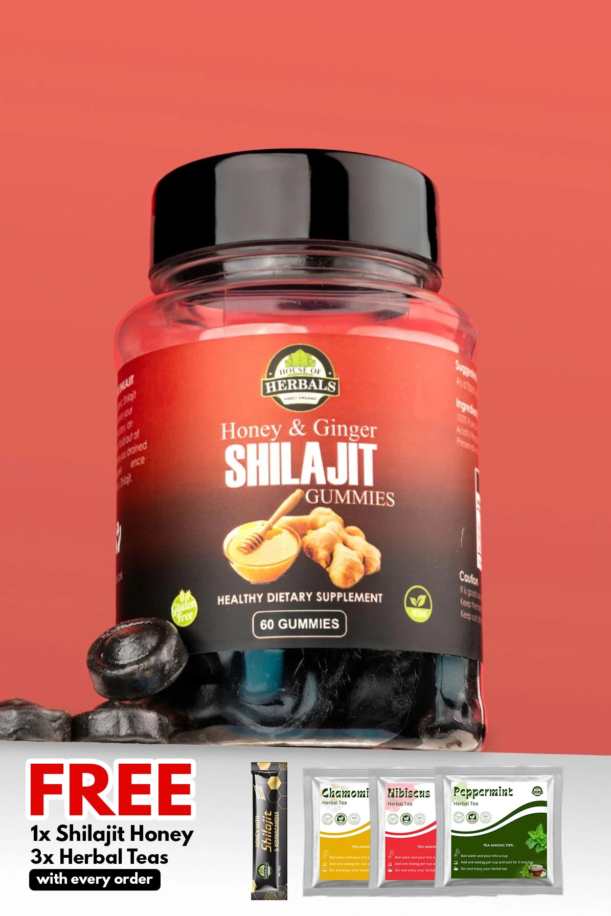 100% Pure Himalayan Shilajit Gummies (Honey & Ginger)