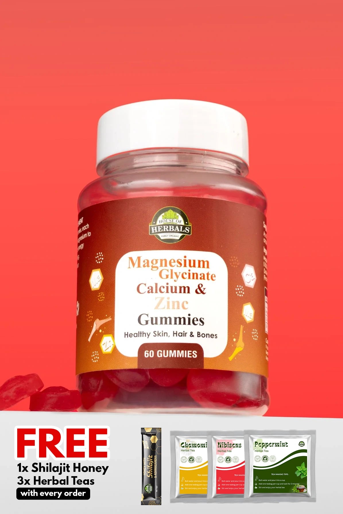 Magnesium Glycinate, Calcium & Zinc Herbal Gummies