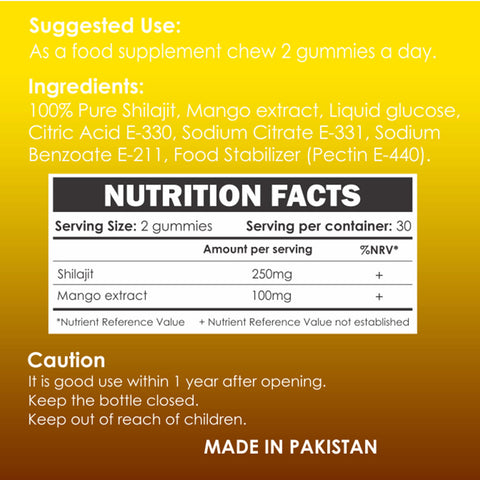 100% Pure Himalayan Shilajit Gummies (Mango)